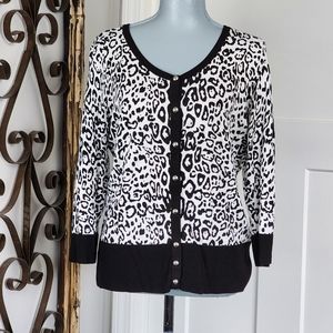 White House Black Market, Black & White Leopard Print Cardigan, Size L